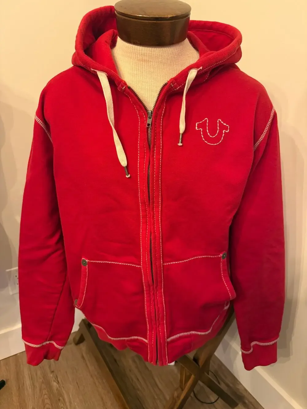 True Religion Men’s Stitch Logo Red Full Zip Hoodie Size 3XL